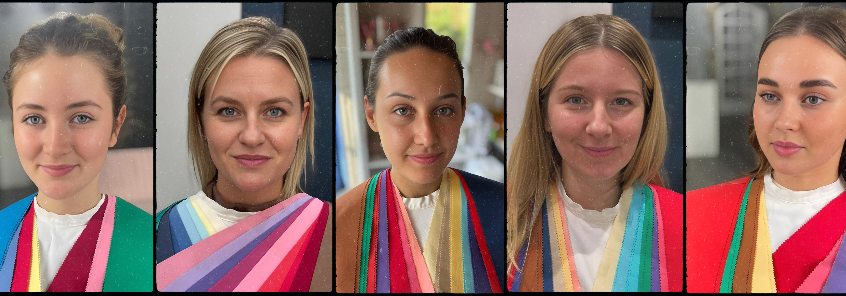 Headshots of five clients after colour analysis with Hazel
