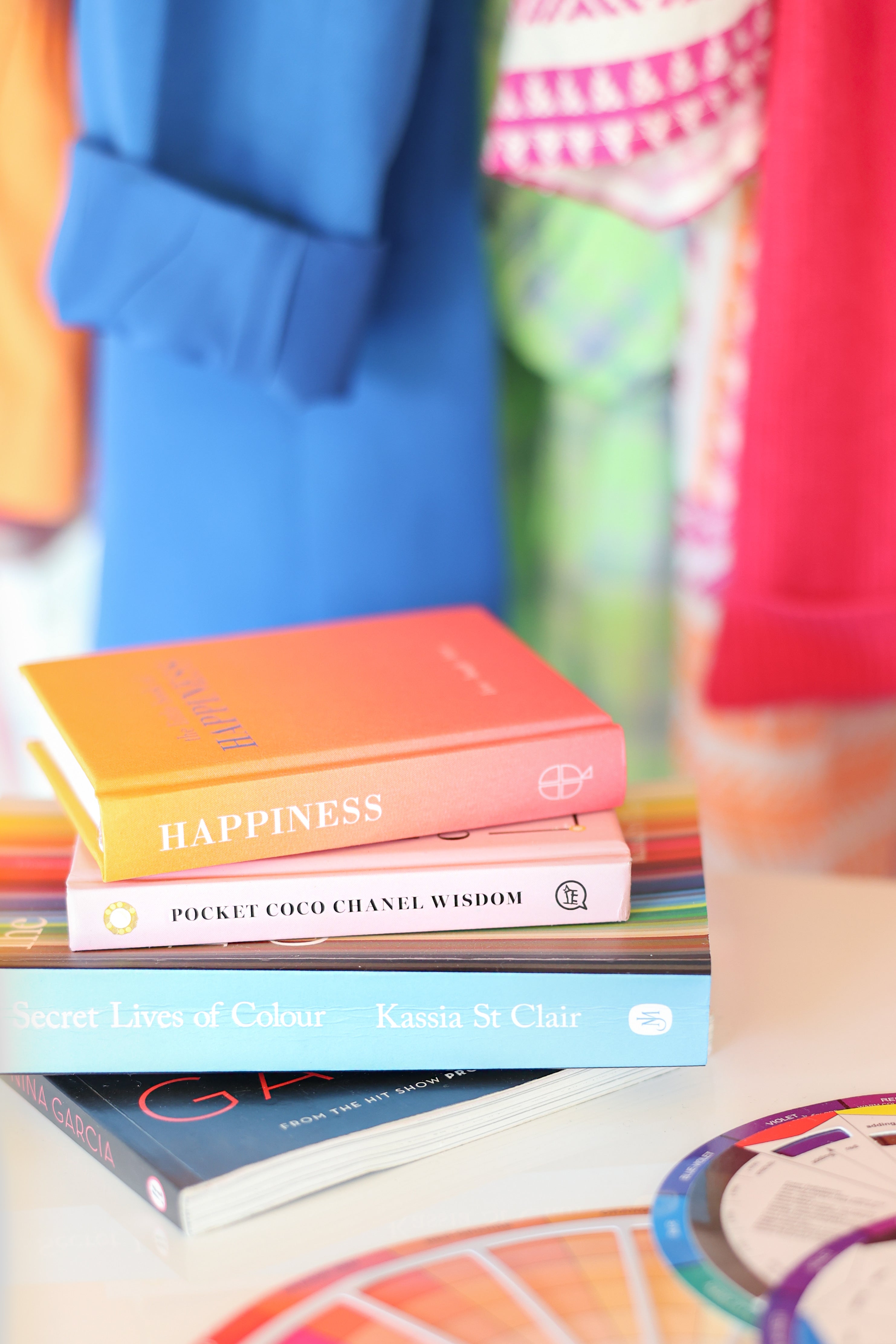 Colour analysis books and colour wheel used in personal styling consultations