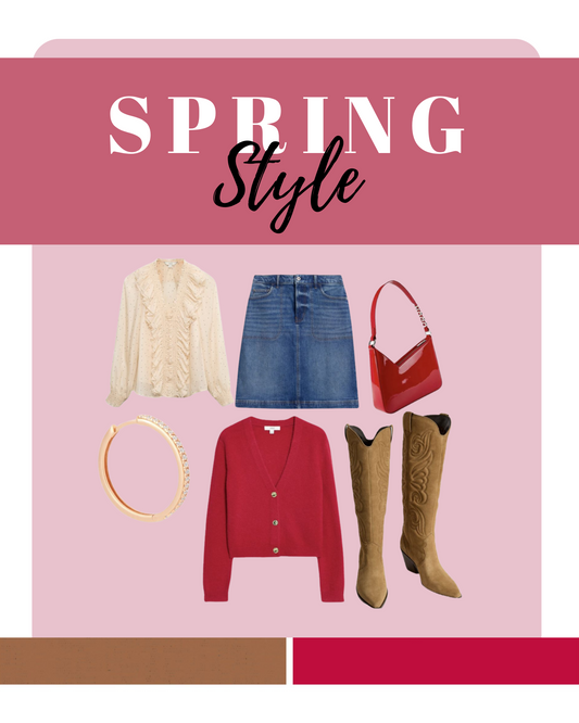 Spring seasonal color analysis lookbook with warm, bright, and clear-toned outfits in peach, coral, and turquoise